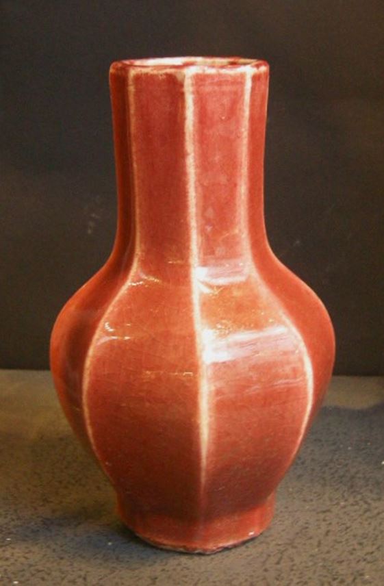 Vase porcelain octogonal shape enamelled copper red | MasterArt